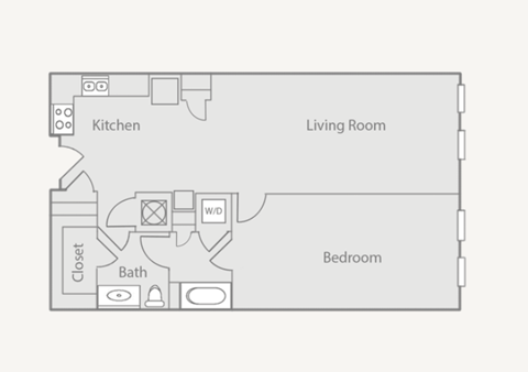 Floor plan for 1 bed, 1 bath, 917 sqft